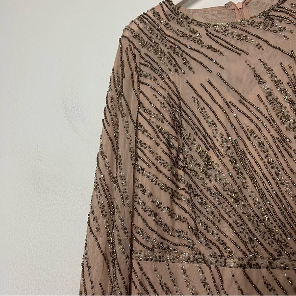 NWT Mac Duggal Long Sleeve Mocha Tan Beaded Gown Size 12 Large - Picture 5 of 8